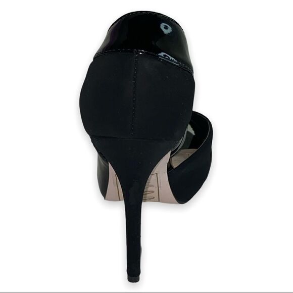 SS Signature by Sangria Black Faux Patent Leather Faux Suede Peep Toe Stilettos - Picture 8 of 14